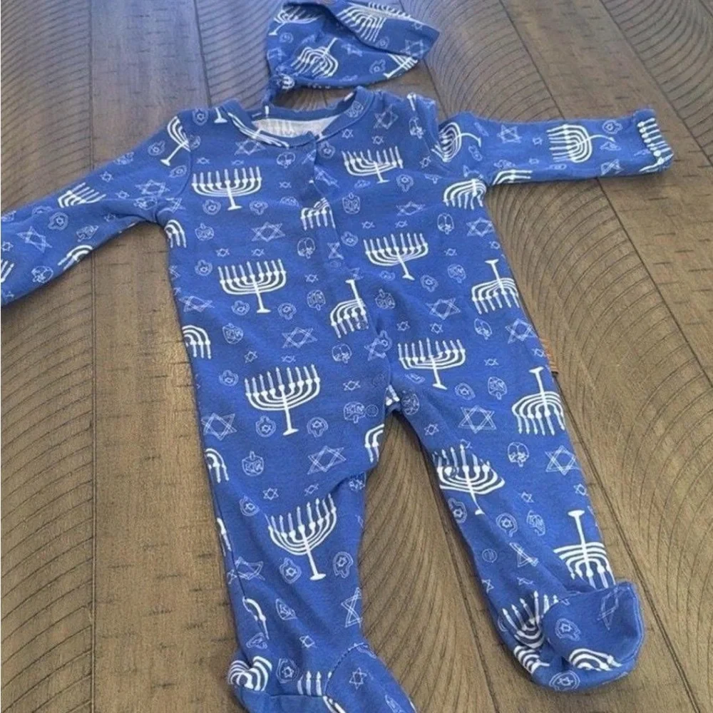 Lilia & Jack Blue Hanukkah Kids One Piece w/ hat